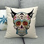 Flax Pillow Covers, Bohemian Style Sugar Skull Pattern Cushion Cover, for Couch Sofa Bed, Square