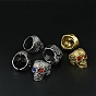 Alloy Men's Cuff Rings with Rhinestone, Skull