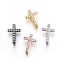 Brass Micro Pave Cubic Zirconia Slide Charms, Cross, Clear