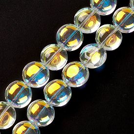 Transparent Electroplate Glass Bead Strands, AB Color Plated, Flat Round