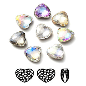 Glass Rhinestone Cabochons, Flat Back & Back Plated, Faceted, Heart