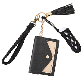 Наборы для ключей, включая брелоки-чехлы для фотокарточек из искусственной кожи, хлопковый макраме мешочек подвеска украшения, Вязаные подвески из хлопкового шнура и подвески с кисточками из искусственной кожи.