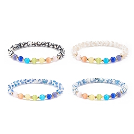 Bracelet extensible en perles rondes en agate naturelle et œil de chat, bijoux en pierres précieuses pour femmes