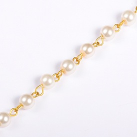 Handmade Glass Pearl Beaded Chains for Necklaces/Bracelets Making, with Iron Eye Pin, Unwelded, 39.3 inch, about 77pcs/strand
