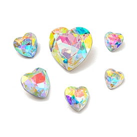 Glass Rhinestone Cabochons, Point Back & Back Plated, Faceted, Heart
