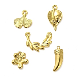 304 Stainless Steel Pendants, Golden, Flower/Leaf/Horn Charm