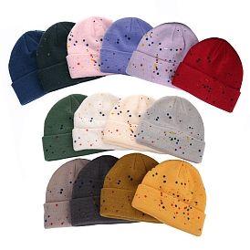 Polyacrylonitrile Fiber Yarn Cuffed Beanies Cap, Spot Pattern Winter Warmer Knit Hat for Women