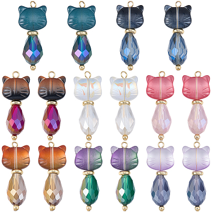 16 шт. 8 цвета стеклянные подвески в форме кошки, с латунными петлями, золотые, граненые
