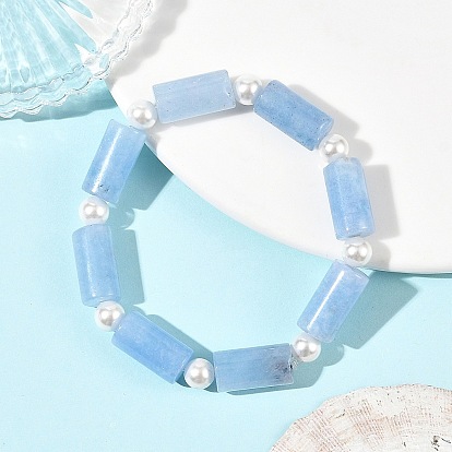 Bracelets extensibles en jade naturel teint de Malaisie, ornés de colonnes et de perles de coquillage.