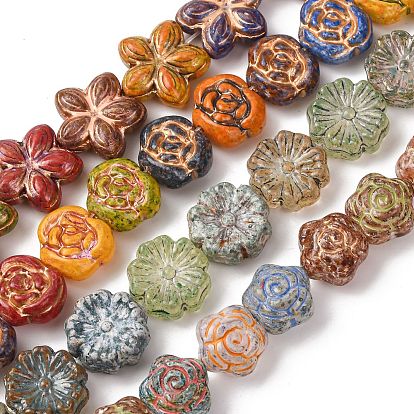 Окрашенные стеклянные бусины , золотой металл обвитыми, цветок