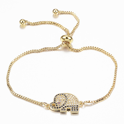 Регулируемые латунные браслеты-слайдеры из циркония, Боло браслеты, слон, красочный