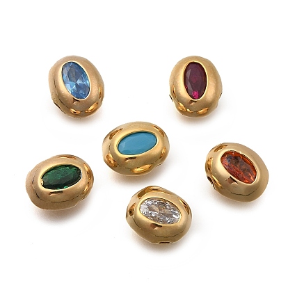 Латунные микро проложить кубического циркония бусы, овальные, реальный 18 k позолоченный, без кадмия, без никеля и без свинца