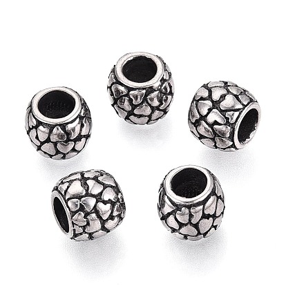 304 бусины европейского стиля из нержавеющей стали с крупными отверстиями, RONDELLE с сердцем