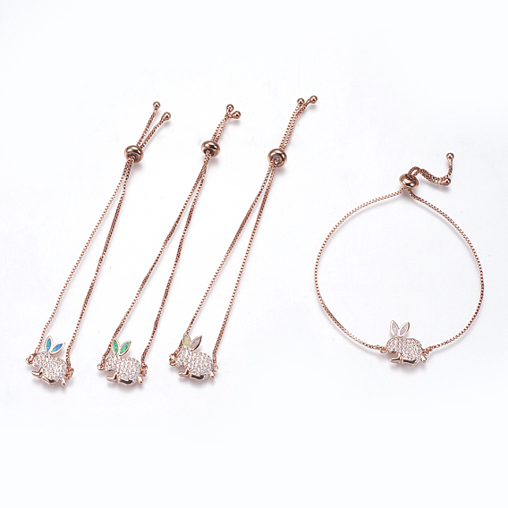 Adjustable Brass Bunny Bolo Bracelets, Slider Bracelets, with Synthetic Opal and Cubic Zirconia, Rabbit Shape