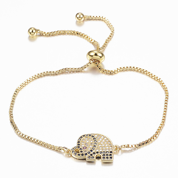 Регулируемые латунные браслеты-слайдеры из циркония, Боло браслеты, слон, красочный