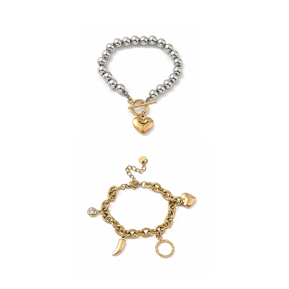304 женские браслеты с подвесками из нержавеющей стали, сердце