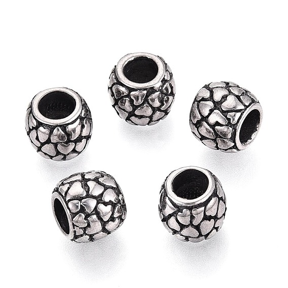 304 бусины европейского стиля из нержавеющей стали с крупными отверстиями, RONDELLE с сердцем