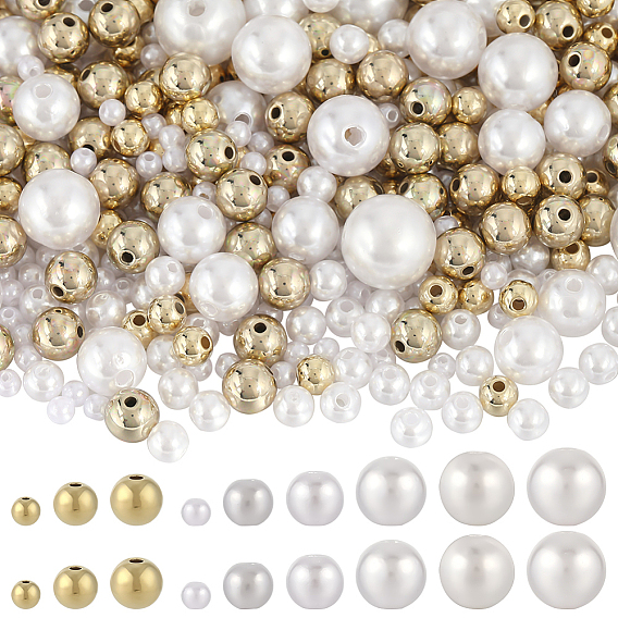 1676Pcs 9 Styles ABS Plastic Imitation Pearl with CCB Plastic Beads, Round