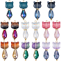 16Pcs 8 Colors Cat Shape Glass Pendants, with Brass Loop, Golden, Faceted