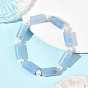 Pulseras elásticas con columnas de jade natural de Malasia teñido y perlas de concha.