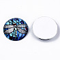 Glass Cabochons, Half Round with Dragonfly Pattern