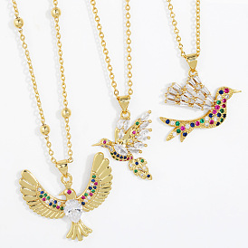 Colorful Zircon Bird Necklace with Dove Collarbone Chain