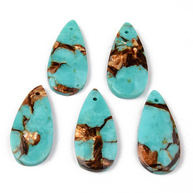 Assembled Natural Bronzite and Synthetic Turquoise Pendants, Teardrop