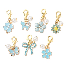 Подвеска из сплава с эмалью, с акриловыми бусинами, имитирующими жемчуг, и застежками из сплава.