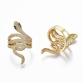 Регулируемые латунные кольца из микро-паве циркония, широкая полоса кольца, змея, без никеля 
