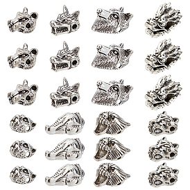 64Pcs 8 Style Tibetan Style Alloy Beads, Animal Shape