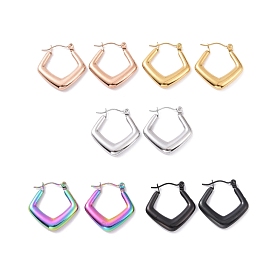 304 Stainless Steel Rhombus Hoop Earrings for Women
