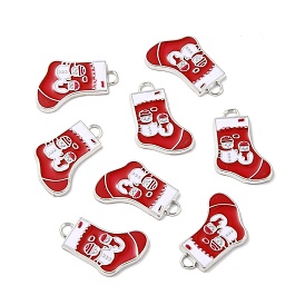 Alloy Enamel Pendants, Lead Free and Cadmium Free, Christmas Stockings with Snowman, Platinum
