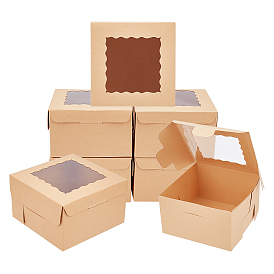 Bakery Box, with PVC Display Window, Cardboard Gift Packaging Boxes for Cookies, Small Cakes, Muffin, Square