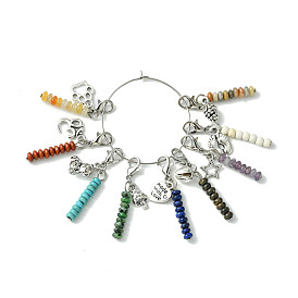 Gemstone Beaded Pendant Decorations, Alloy Mixed Shapes and Lobster Claw Clasps Charm