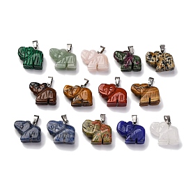 Gemstone Pendants, with 201 Stainless Steel Finding, Elephant