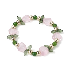 Bracelet extensible en jade de taiwan naturel teint en fleur de cœur et en acrylique