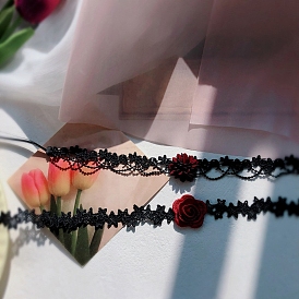 Colliers tour de cou fleur ruban de soie dentelle, collier gothique avec cuir velours pour femme