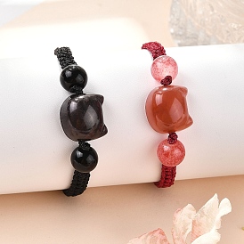 Браслеты из бисера с кошачьей головой и мозгами из смолы, регулируемые женские браслеты из вощеного шнура