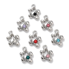 Rack Plating Alloy Rhinestone Pendants, Lead Free & Cadmium Free & Nickel Free, Flower, Platinum