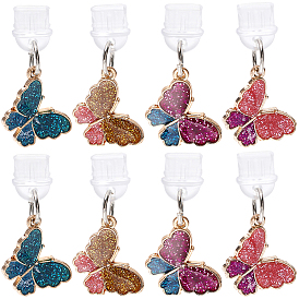8 шт. 4 цветные силиконовые мобильные заглушки от пыли, с подвесками из эмали и сплава , бабочка, блеск порошок