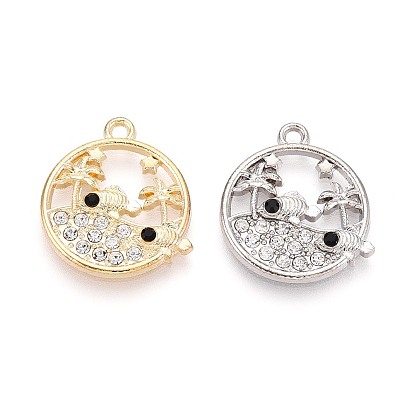 Подвески из сплава и страз, плоско-круглые