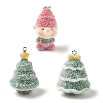 Рождественские подвески из непрозрачной смолы с эффектом флокирования, с железной платиной петлей