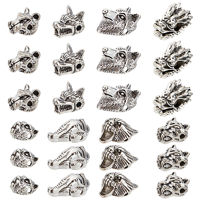 64Pcs 8 Style Tibetan Style Alloy Beads, Animal Shape
