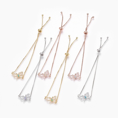 Adjustable Brass Micro Pave Cubic Zirconia Bolo Bracelets, Slider Bracelets, with Synthetic Opal, Butterfly