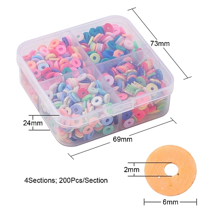 800Pcs 4 Style Handmade Polymer Clay Beads Strands, for DIY Jewelry Crafts Supplies, Heishi Beads, Disc/Flat Round