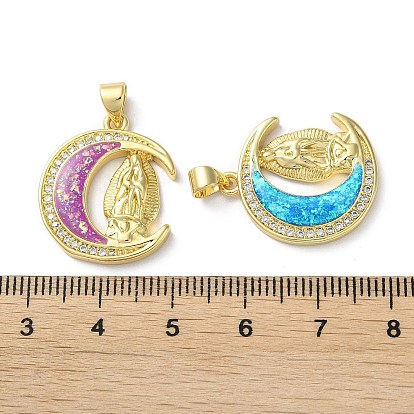 Brass Micro Pave Clear Cubic Zirconia Pendants, with Synthetic Opal, Real 18K Gold Plated, Human
