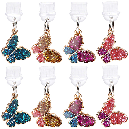 8 шт. 4 цветные силиконовые мобильные заглушки от пыли, с подвесками из эмали и сплава , бабочка, блеск порошок