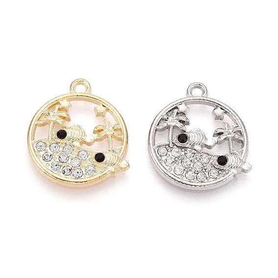 Подвески из сплава и страз, плоско-круглые