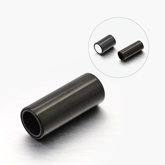 Column 304 Stainless Steel Smooth Surface Magnetic Clasps with Glue-in Ends Fit 5mm Cords, 17x7mm, Hole: 5mm