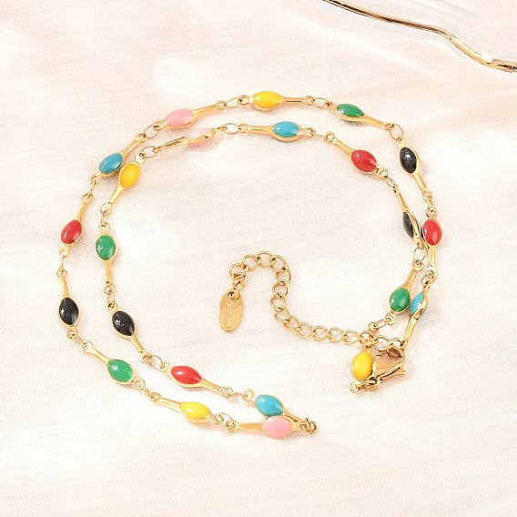 304 Цепочки из нержавеющей стали с эмалью и разноцветными овальными звеньями, ионное покрытие (ip)